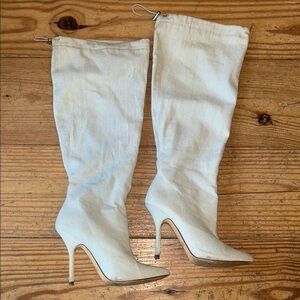 Elegant Light-wash Denim Knee-High Women's Boots
